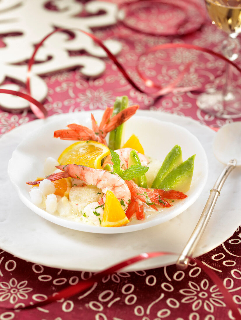 Shrimps with coconut and orange