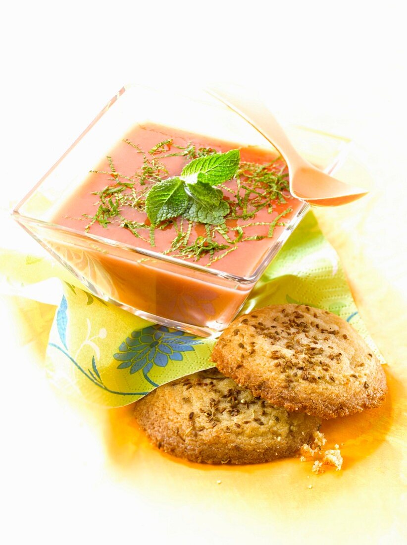 Watermelon soup with aniseed cookies