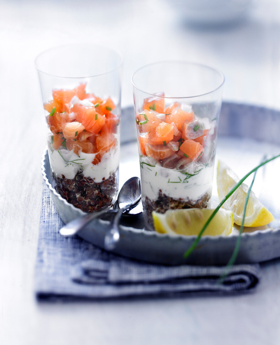 Two trout tartare with red quinoa