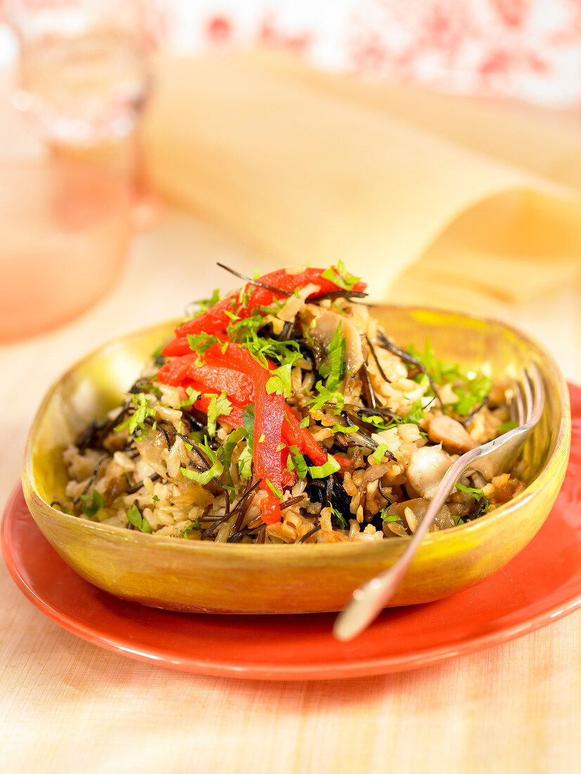 Sauteed rice with Arame seaweed,mushrooms and peppers