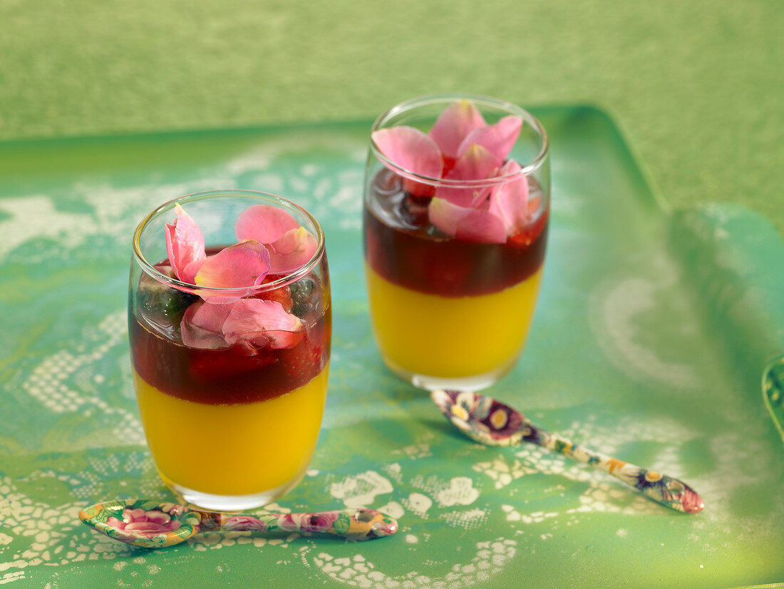 Passionfruit cream with summer fruit and flowers