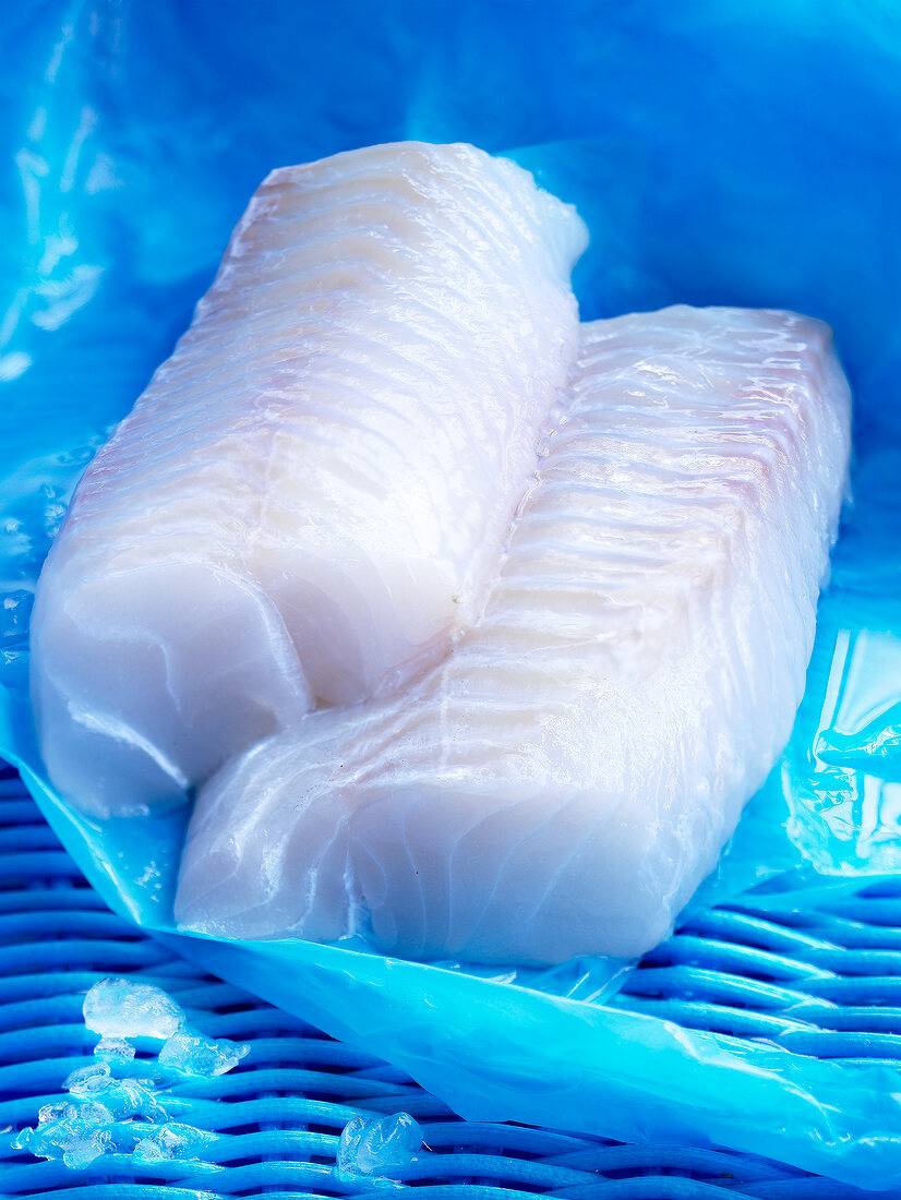 Vacuum packed pieces of cod