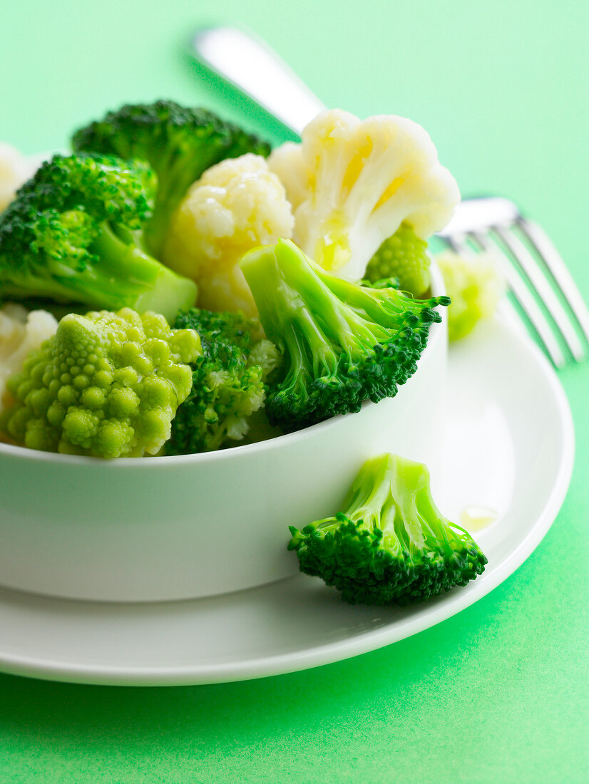 Steamed broccolis,cauliflower and romanesco cabbage