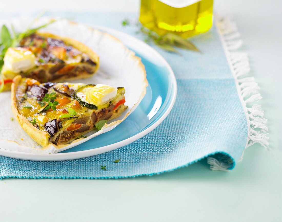 Vegetable and goat's cheese savoury tart