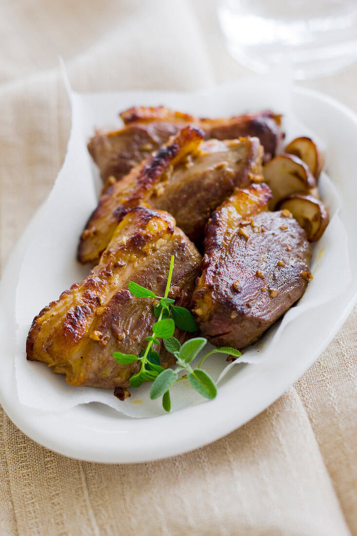 Grilled duck breasts with ceps