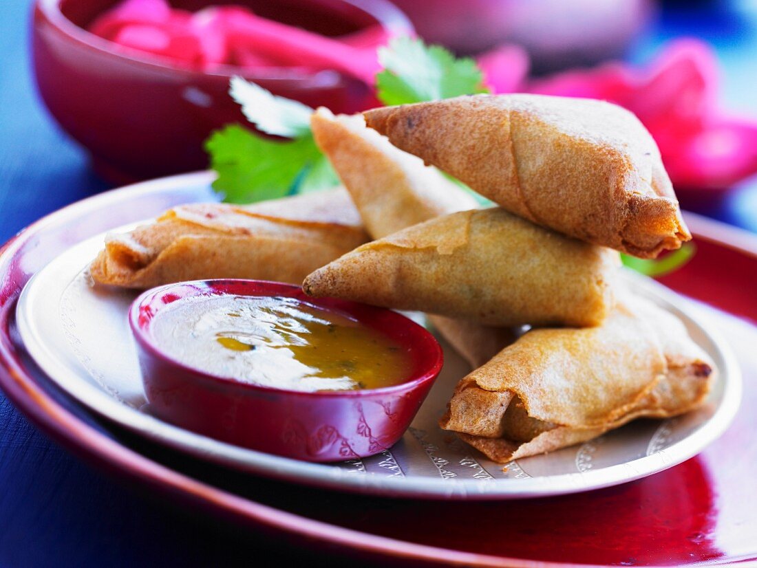 Samosas (gefüllte Teigtaschen) mit Rindfleisch und Ingwer