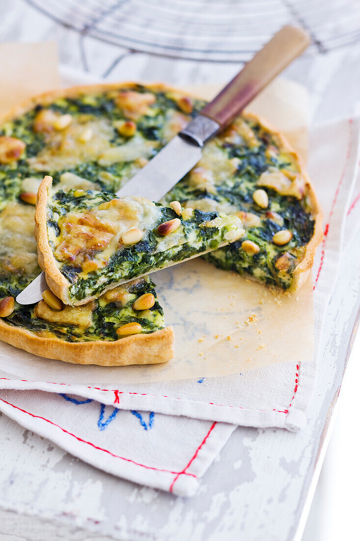 Spinach,goat's cheese and pine nut savoury tart