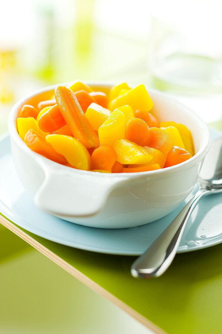 Steamed carrots and yellow turnips