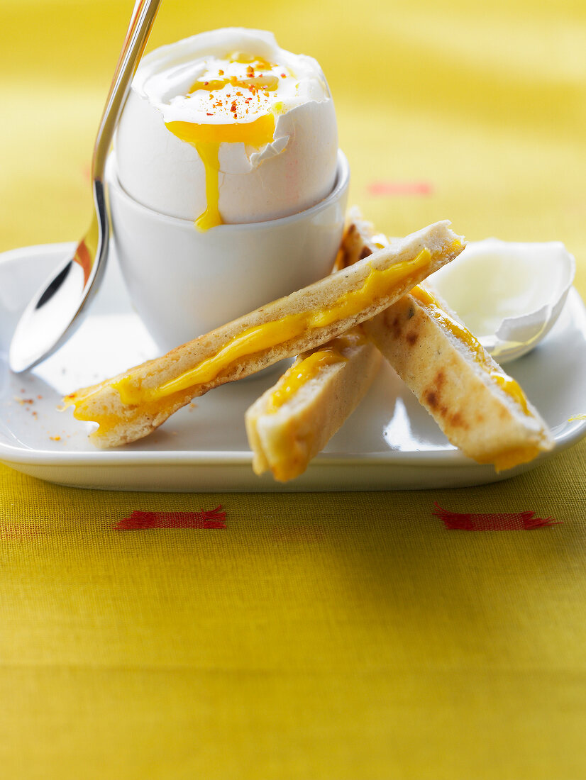Soft-boiled egg with cheddar bread fingers