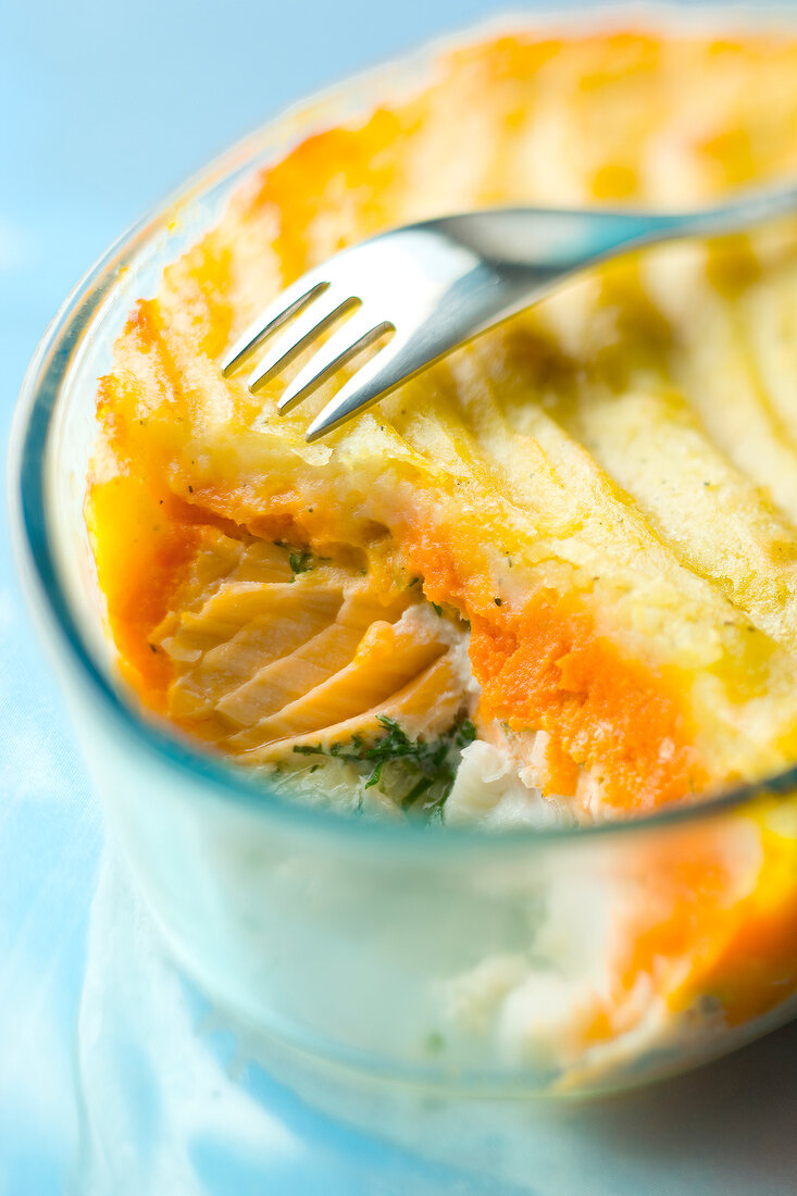 Fish pie made with carrot mash