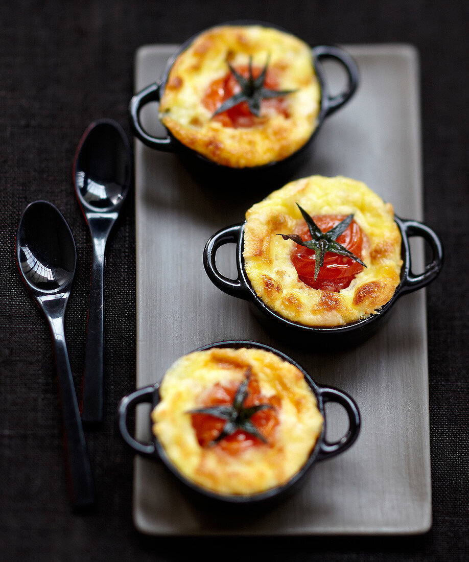 Cherry tomato and goat's cheese savoury puddings