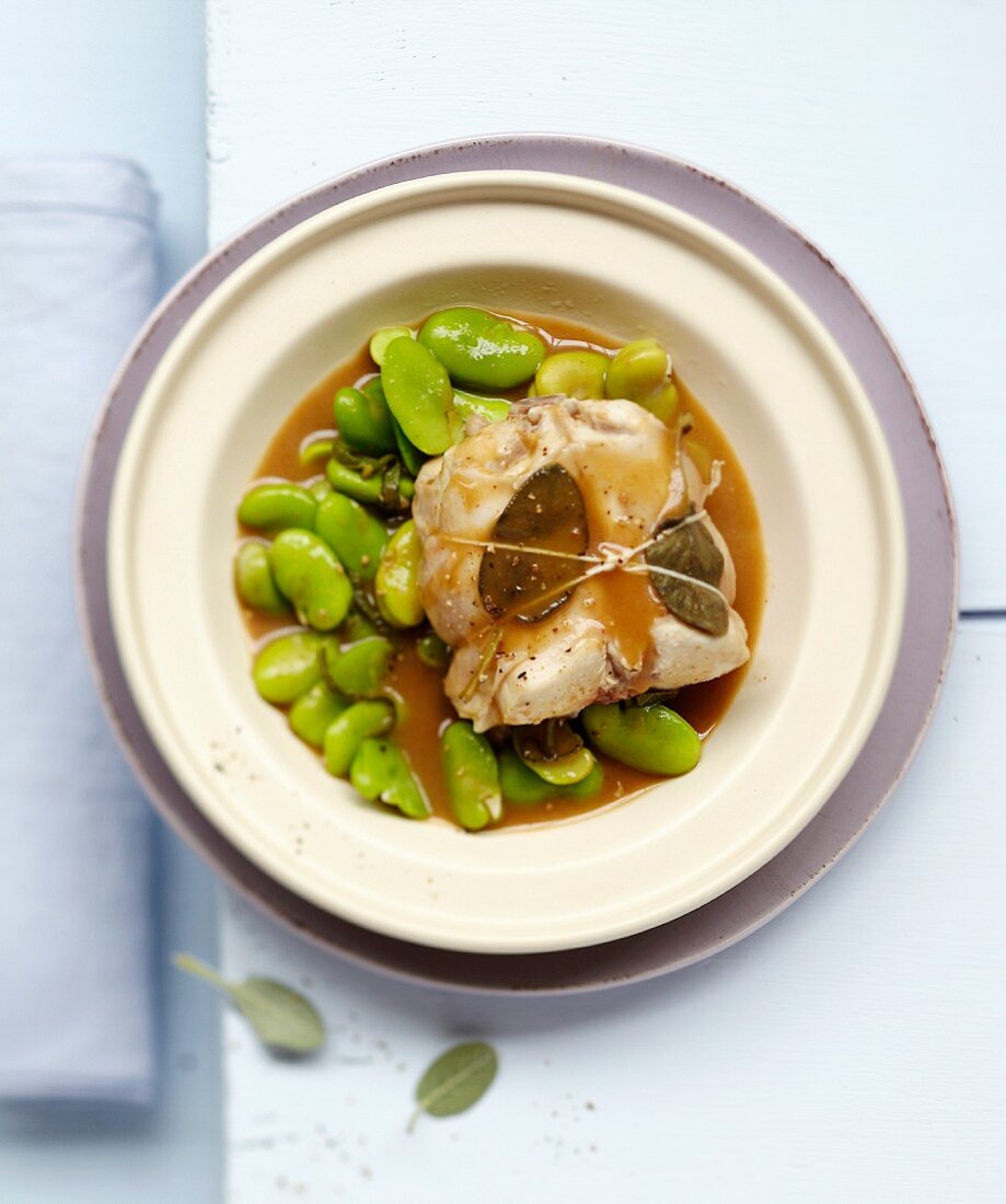 Rabbit with broad beans and sage