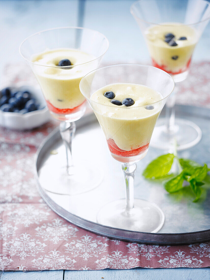 Zabaglione with bilberries and grapefruit