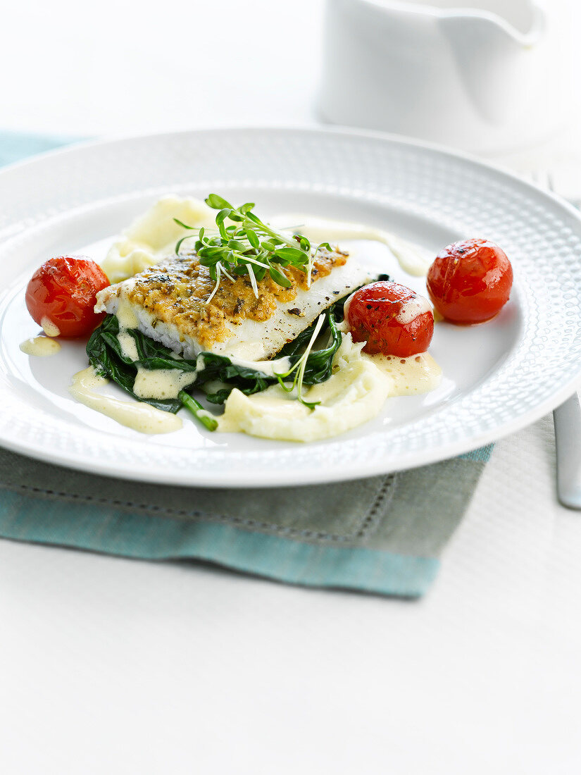 Barbel fillet with spinach