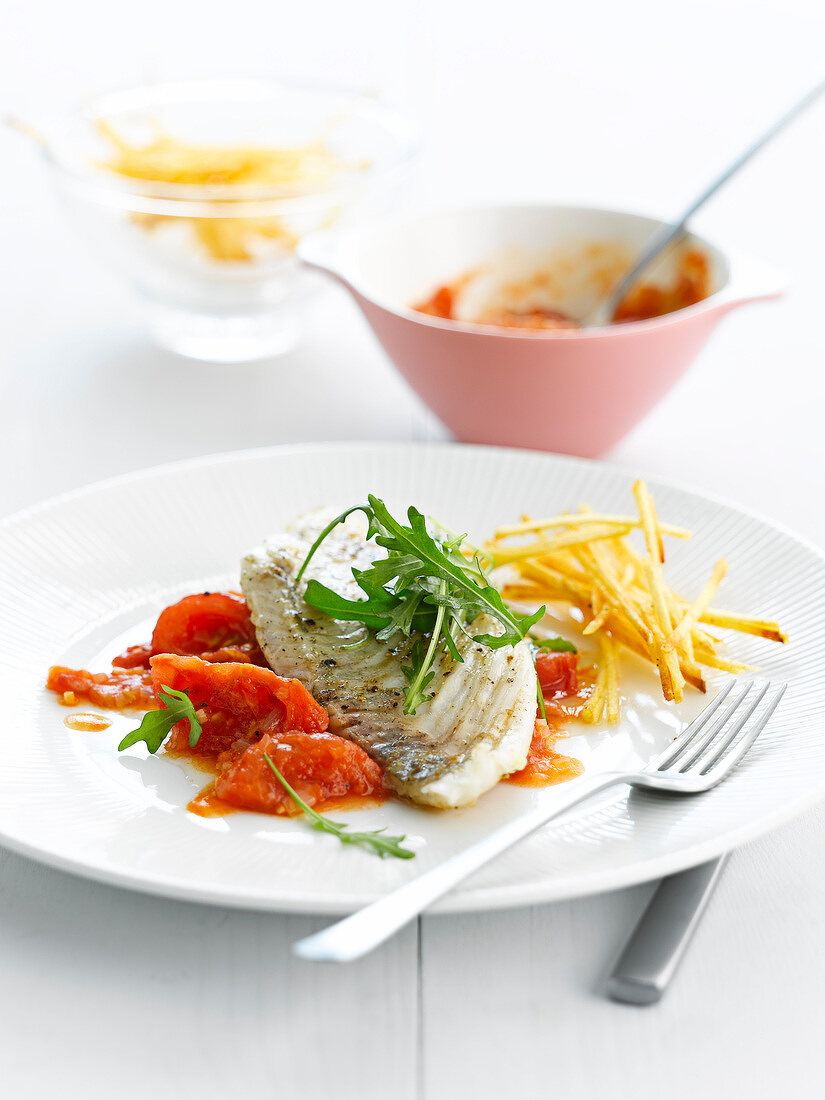 Turbot with stewed tomatoes