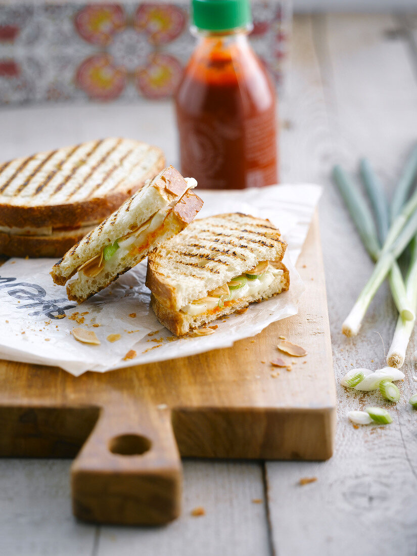 brie and leek toasted sandwich with Sambal sauce