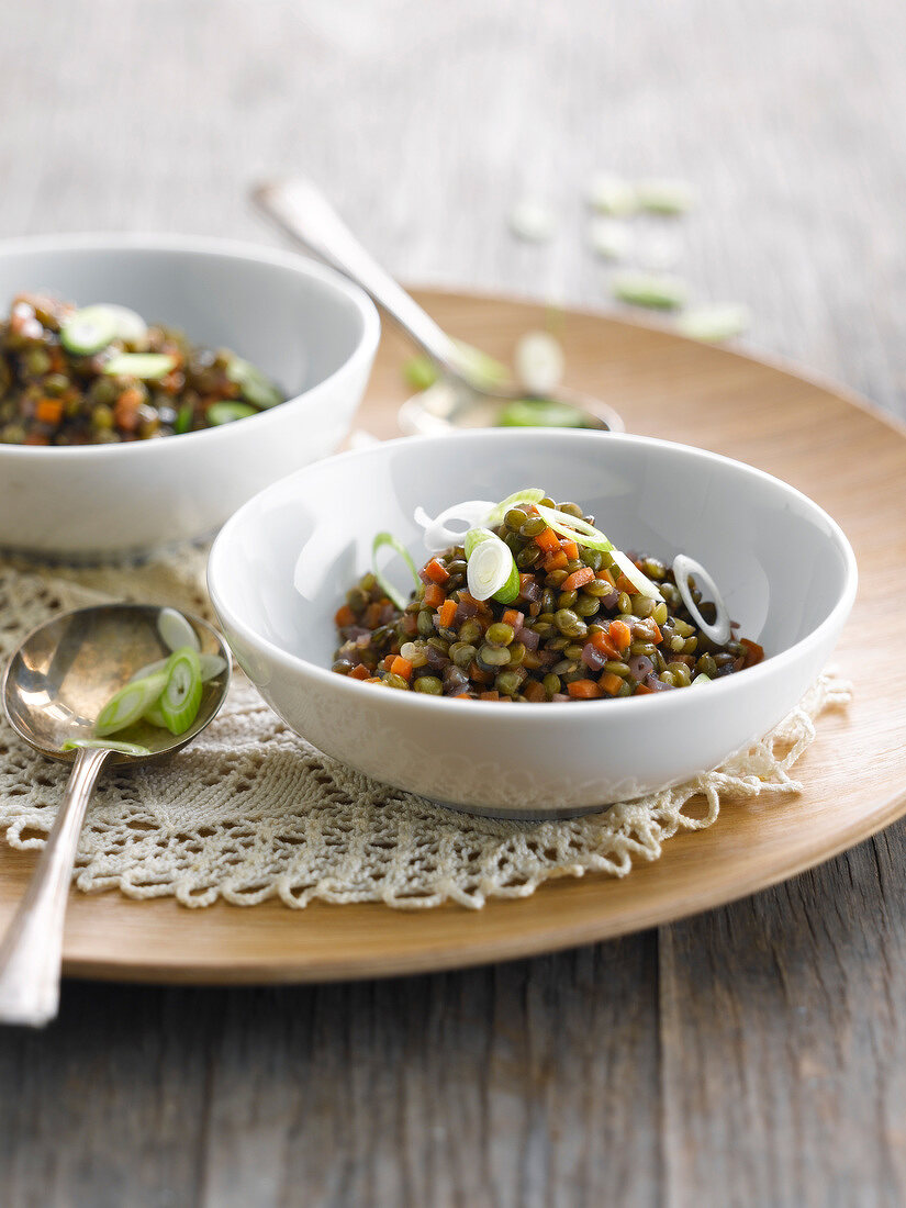 Lentil salad with carrots and onions