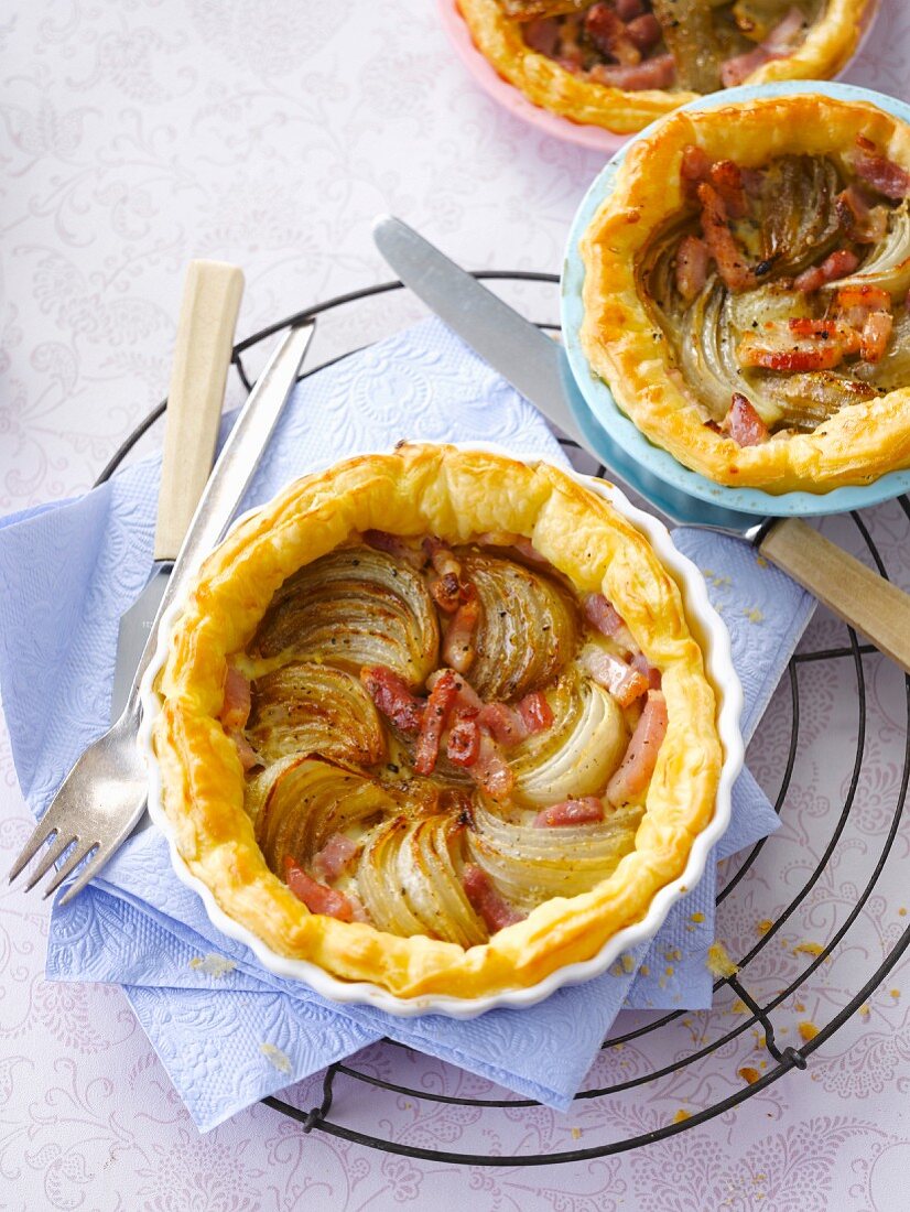 Onion and diced bacon tartlets