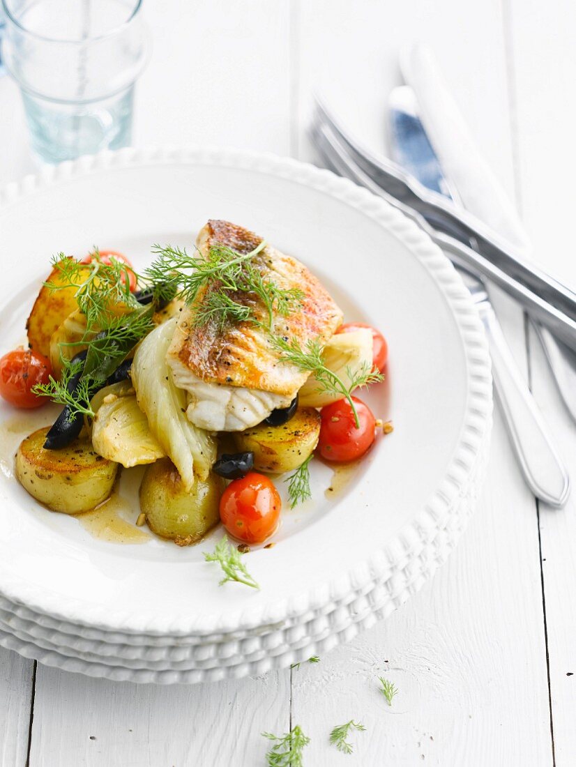 Meditarrenean fish fillet with new potatoes