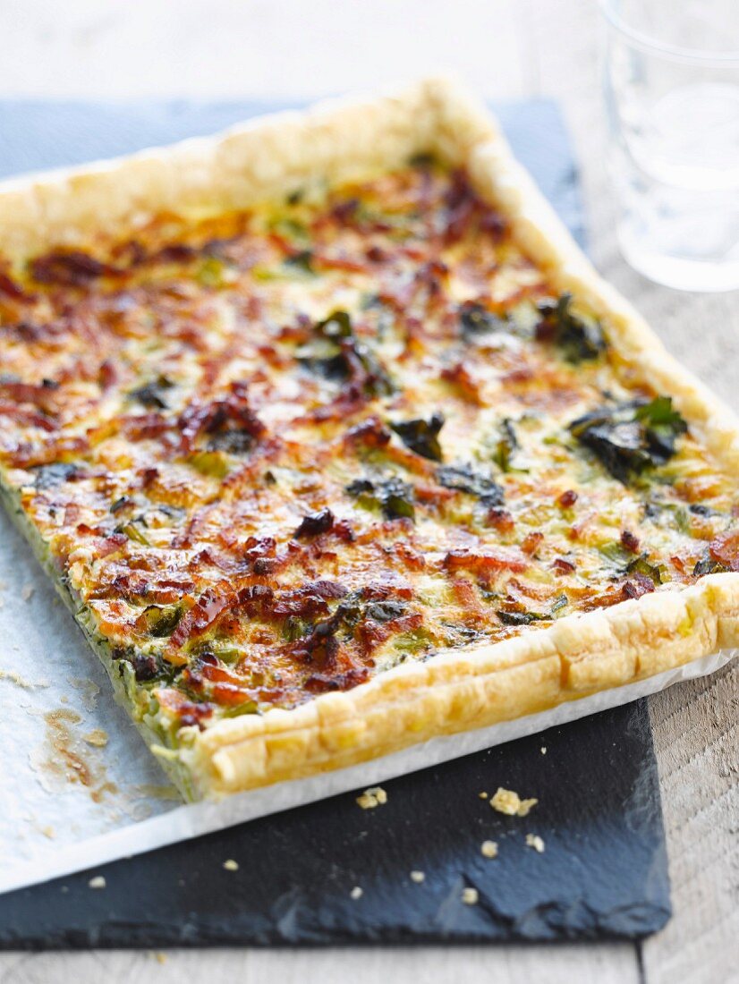 Diced bacon,leek and beet quiche
