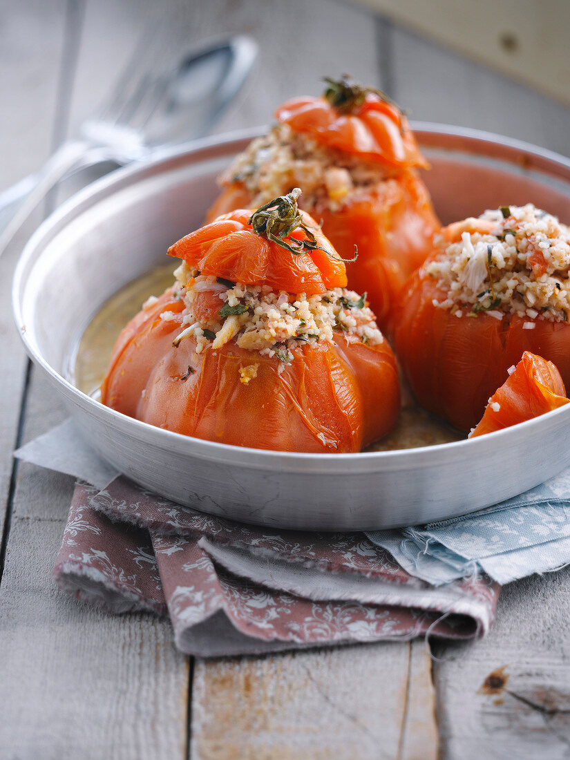 Oxheart tomatoes stuffed with crab meat