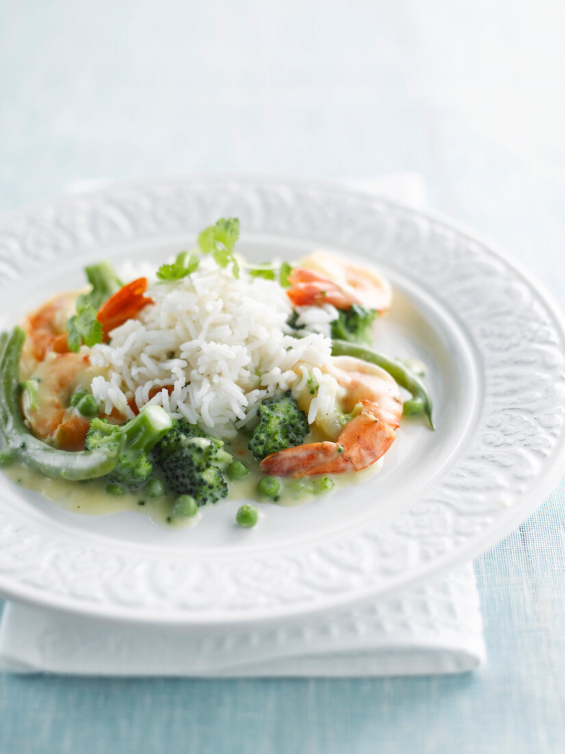 Garnelen-Brokkoli-Curry mit Reis