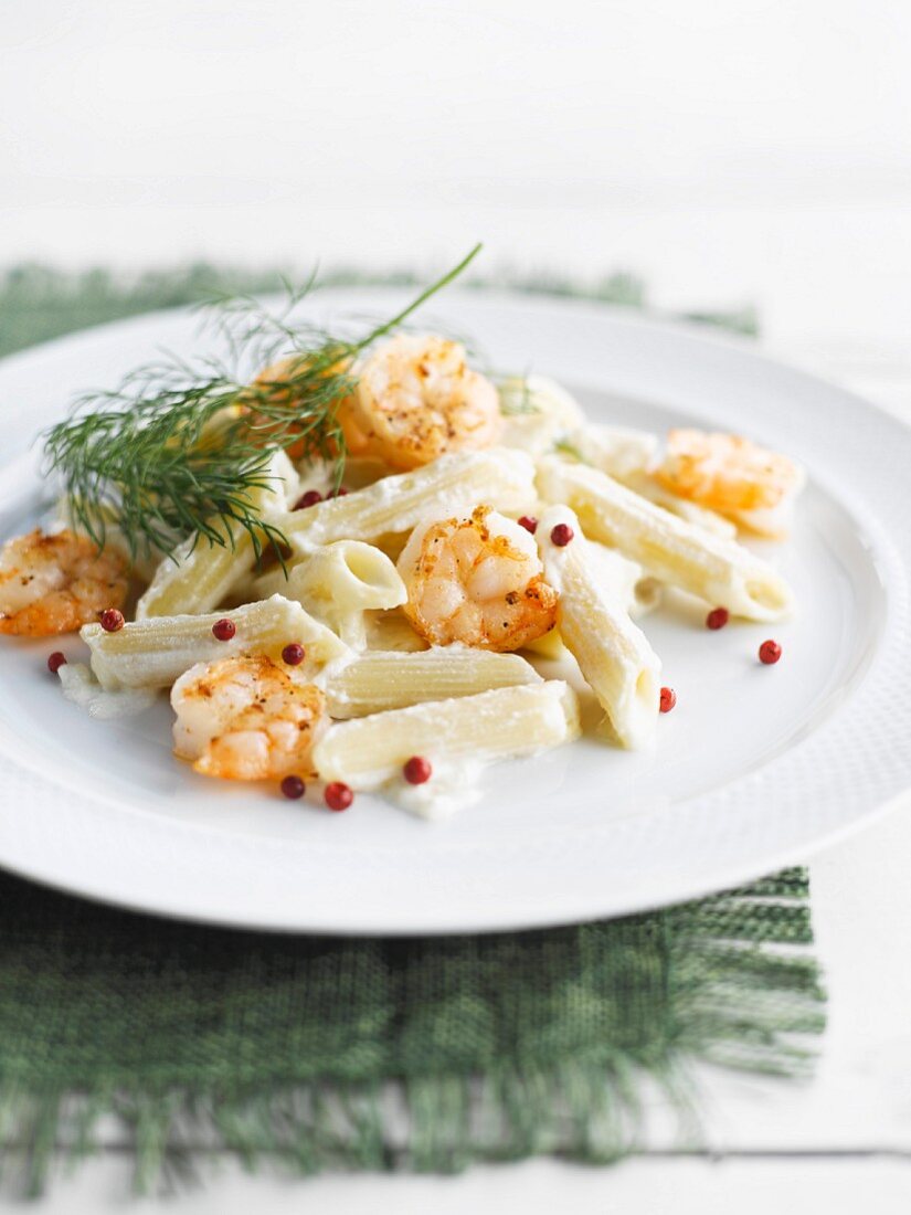 Penne mit Mascarpone und Scampi