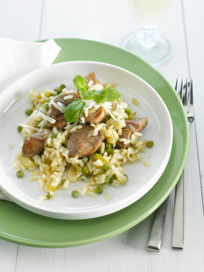 Lamb risotto with peas and mint