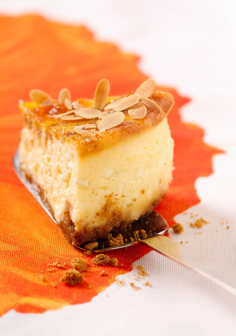 Thinly sliced almond cheesecake