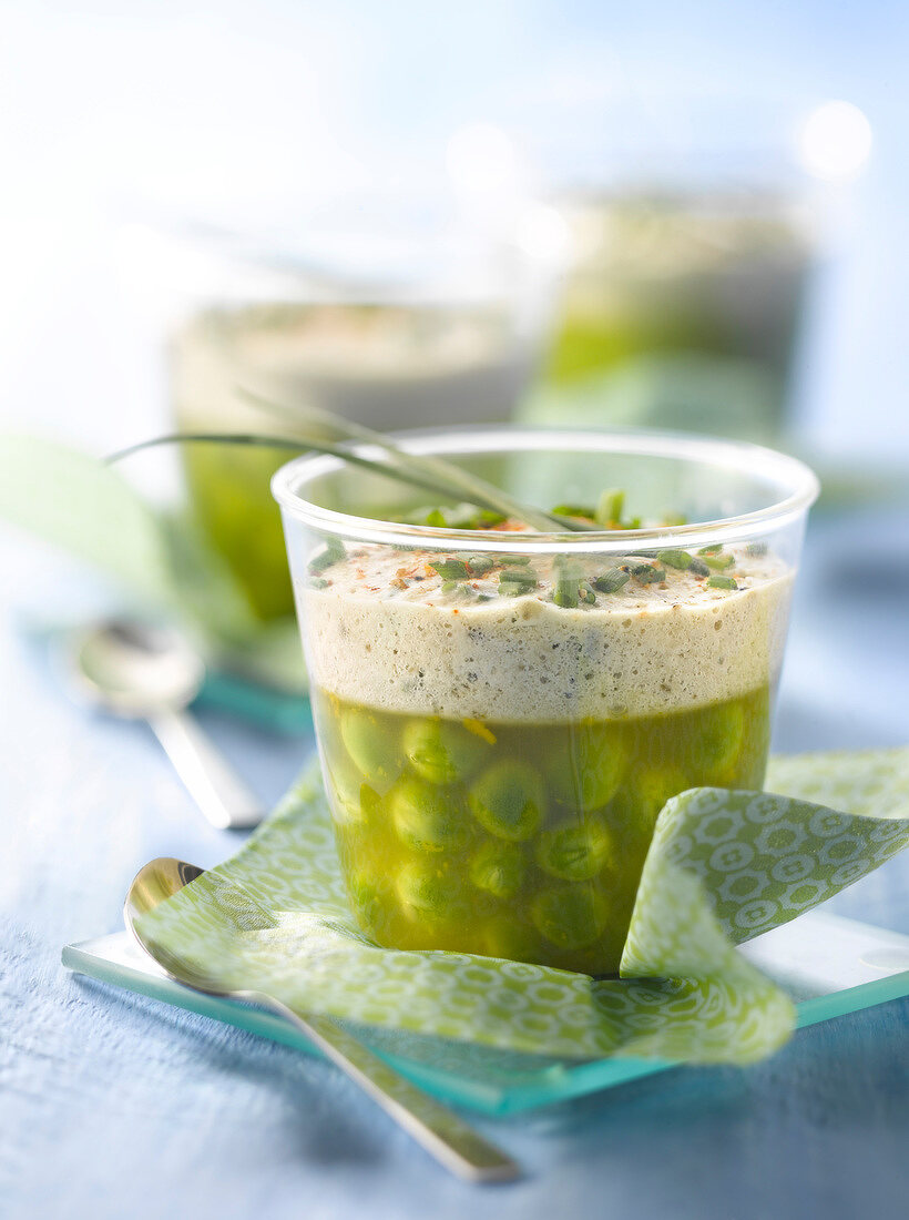 Peas in aspic with eggplant mousse