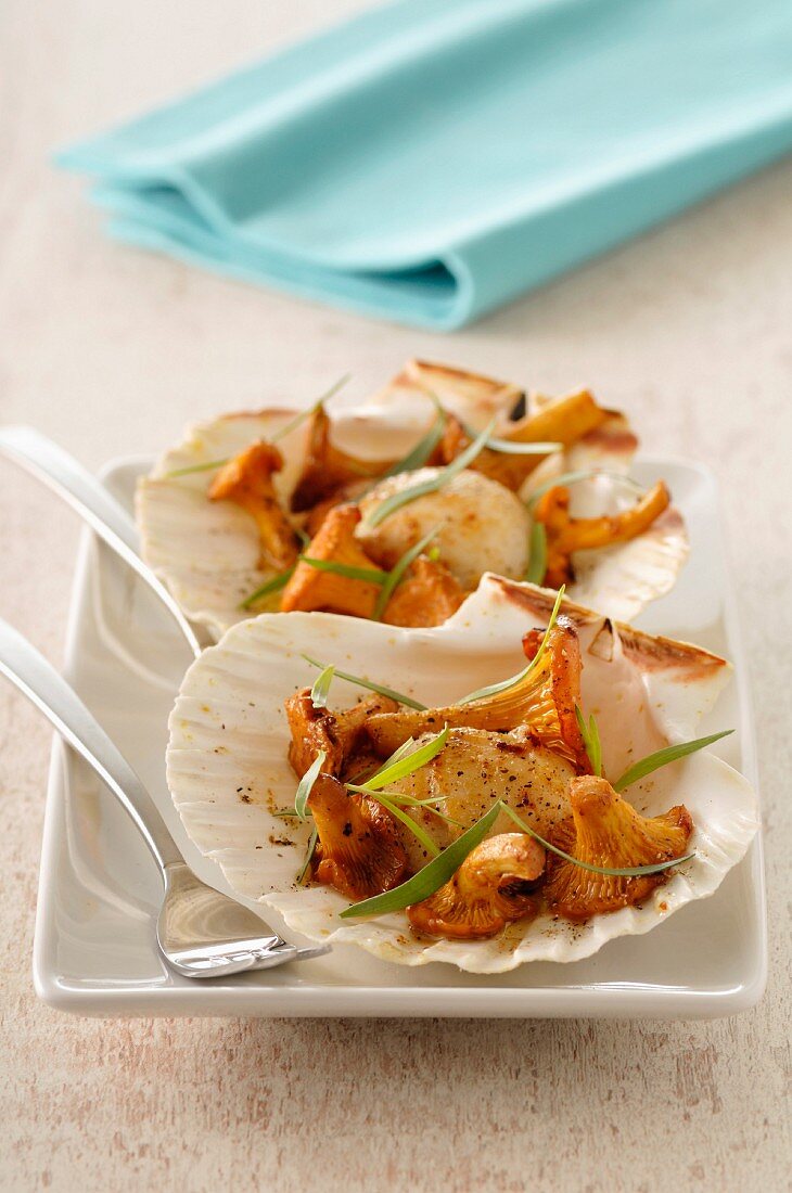 Scallops with chanterelles