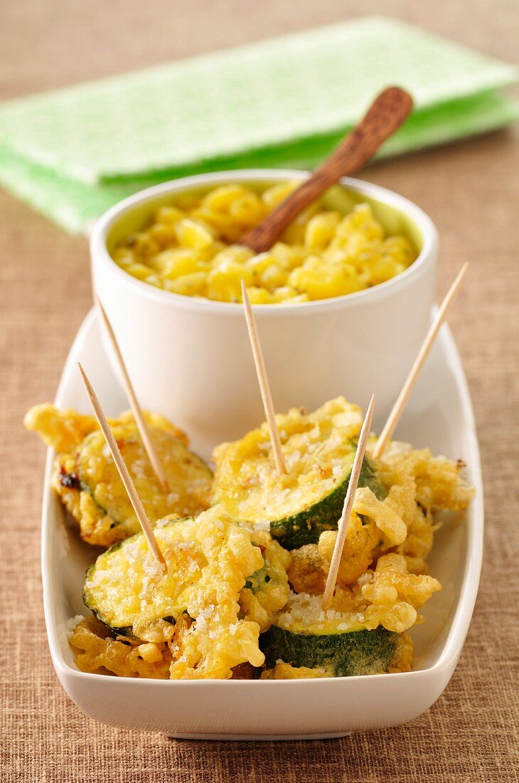 Zucchinitempura mit Mango-Ingwer-Chutney