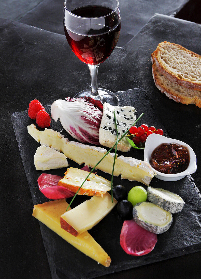 Cheeses on a piece of slate