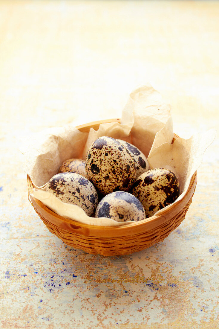 Quail's eggs in a small basket
