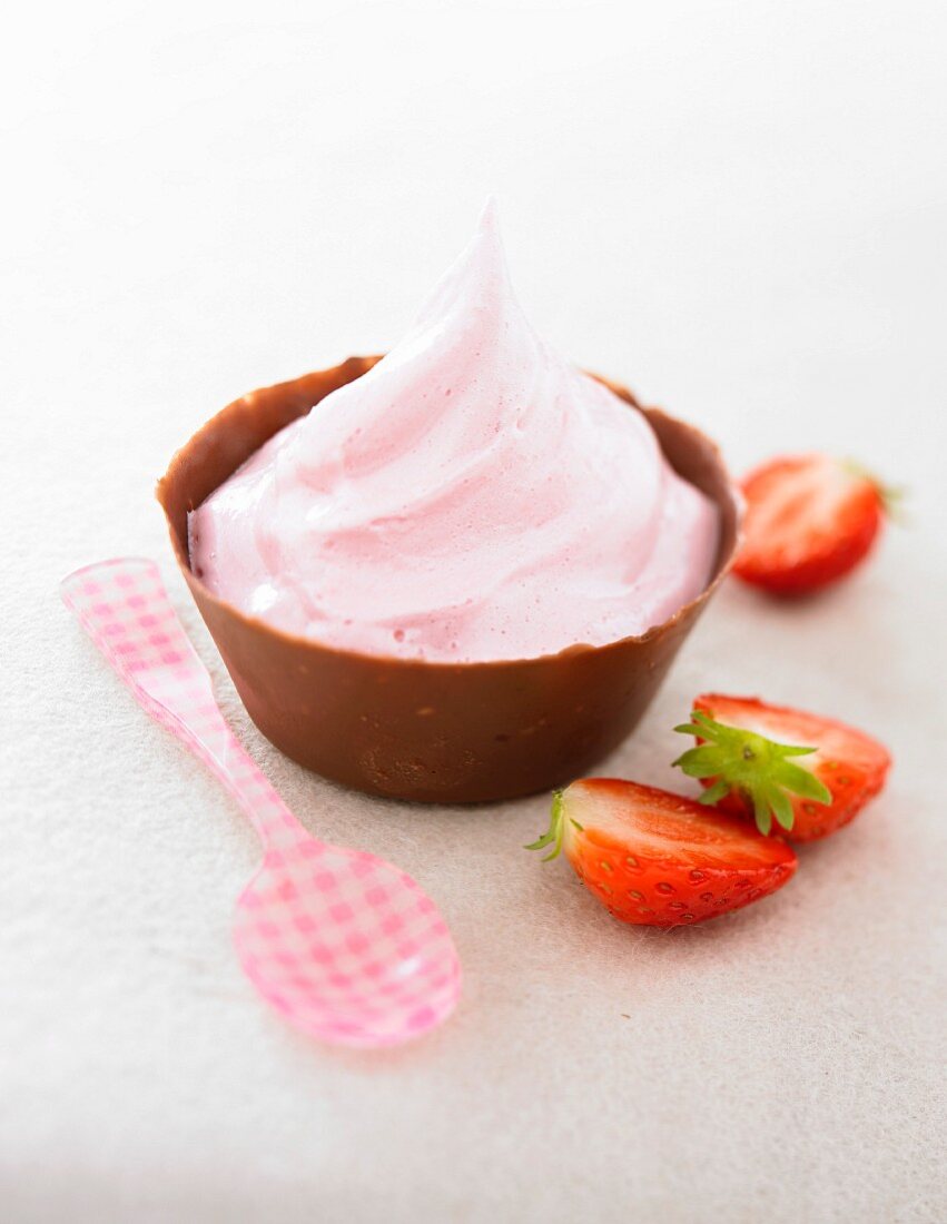 Strawberry mousse in a milk chocolate casing
