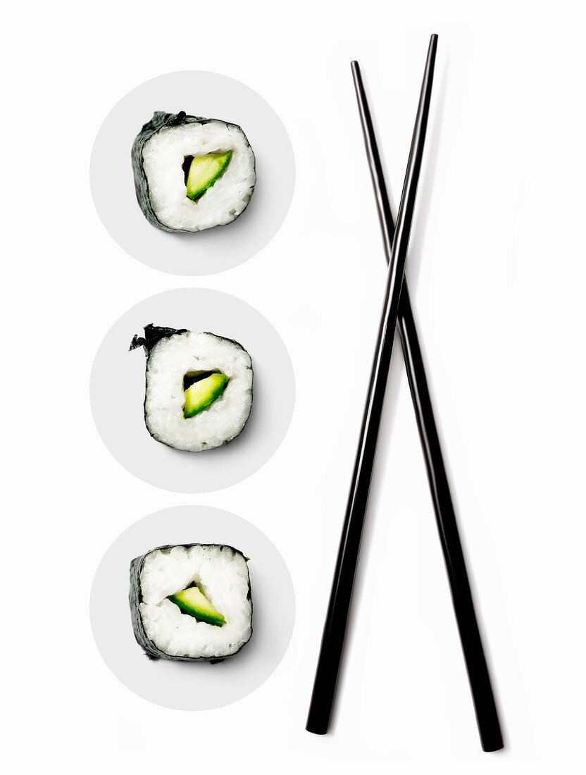Cucumber makis and chopsticks