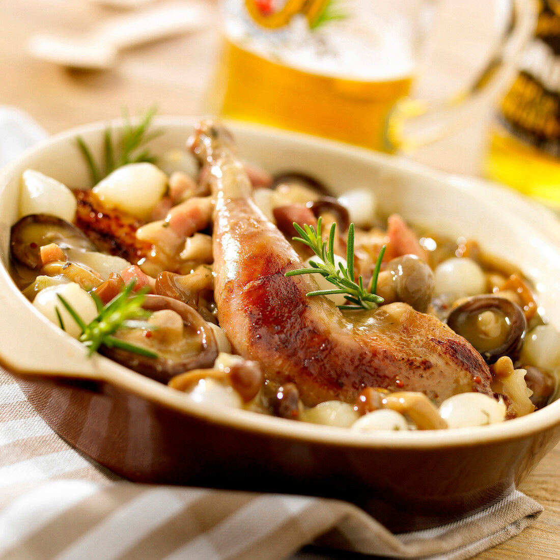 Pheasant with beer and mushrooms