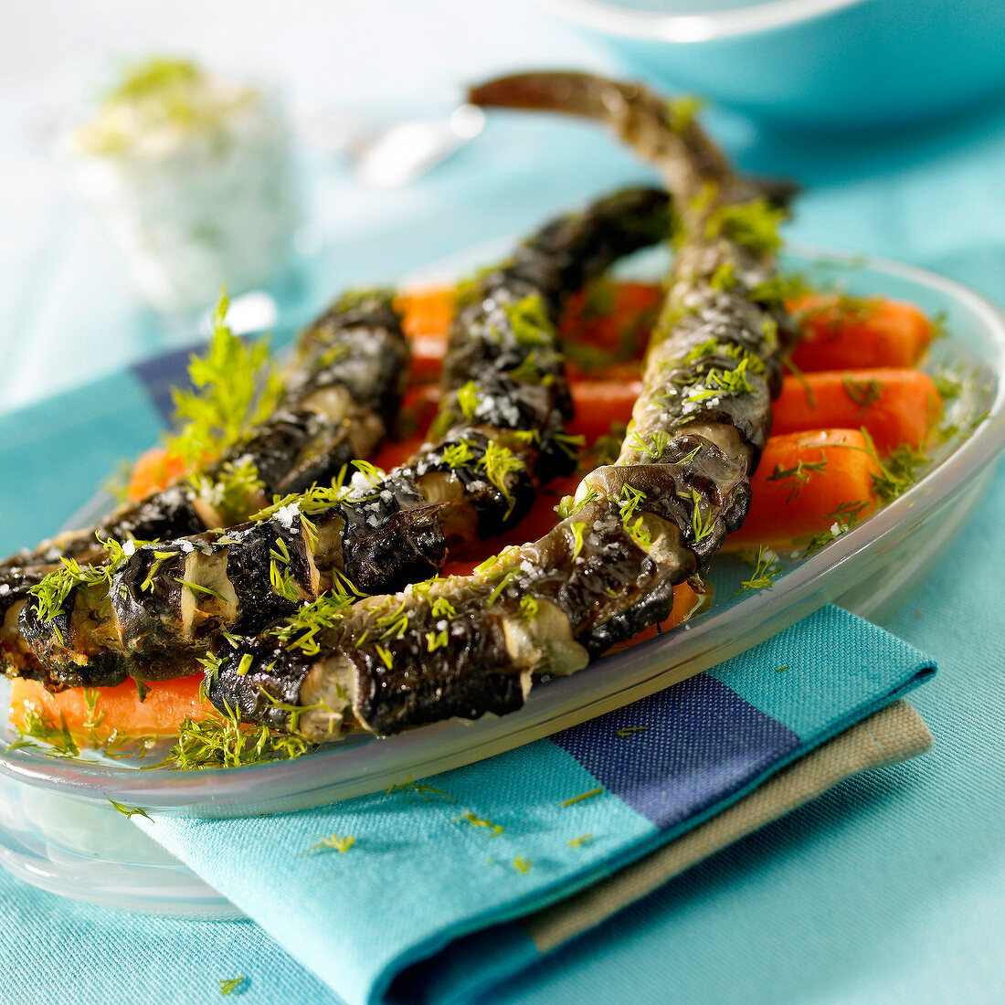 Roasted eel with dill,steamed carrots