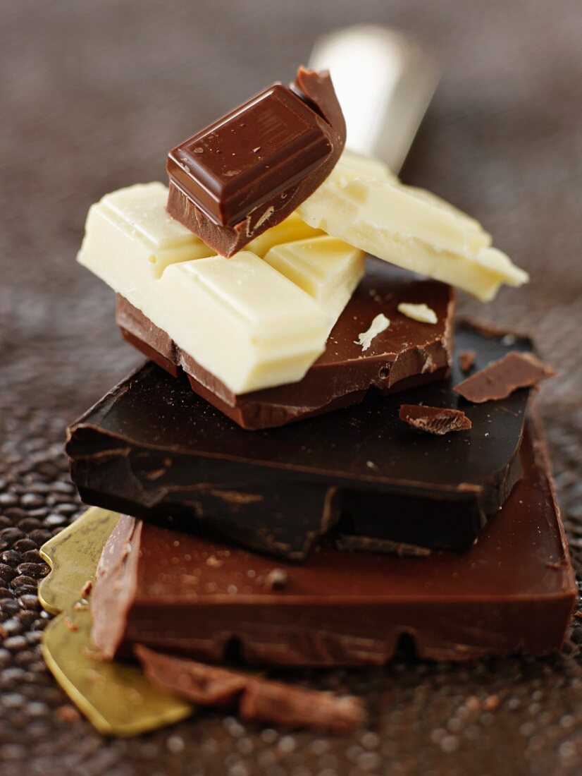 An arrangement of chocolate pieces