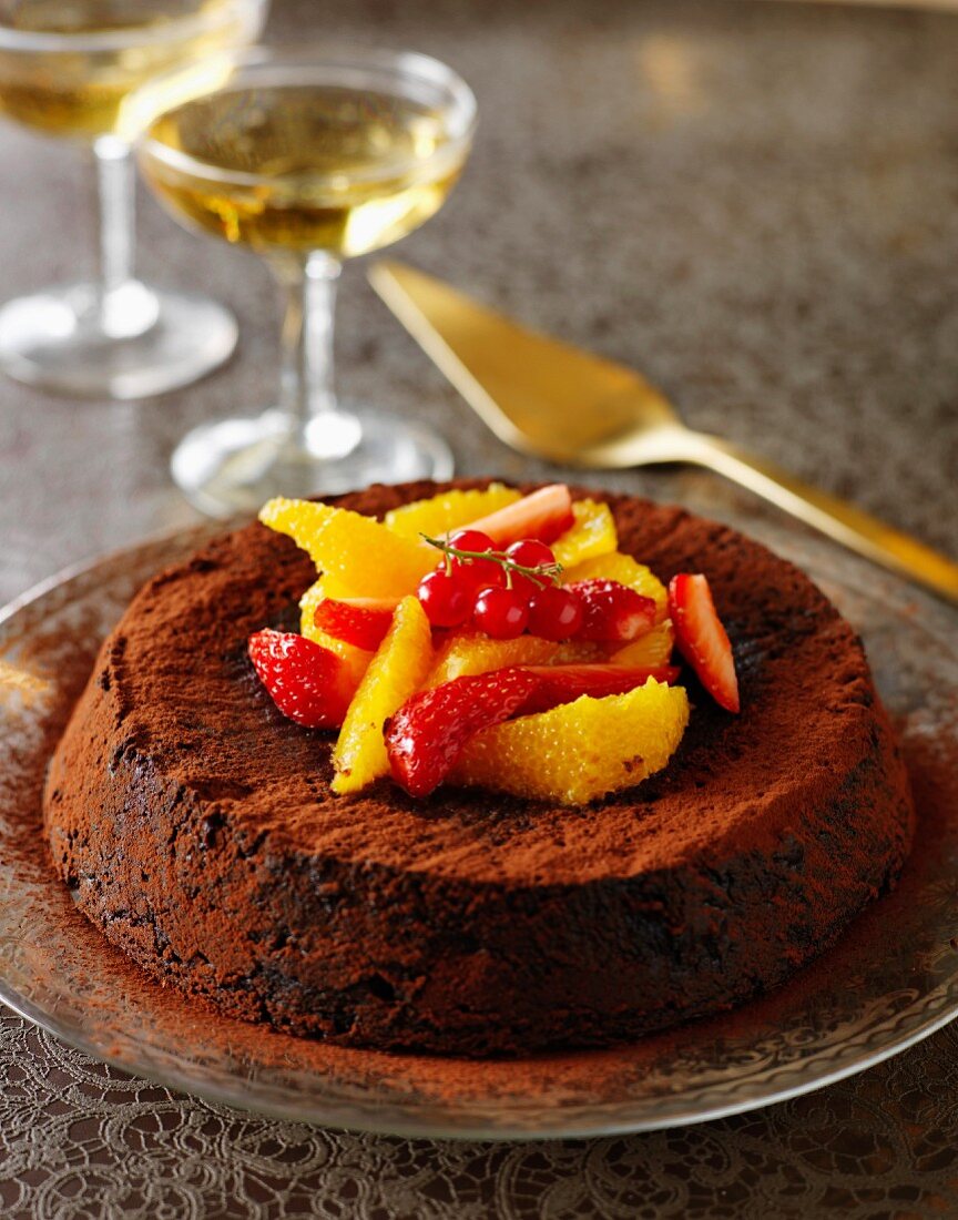 Chocolate cake with fresh fruit