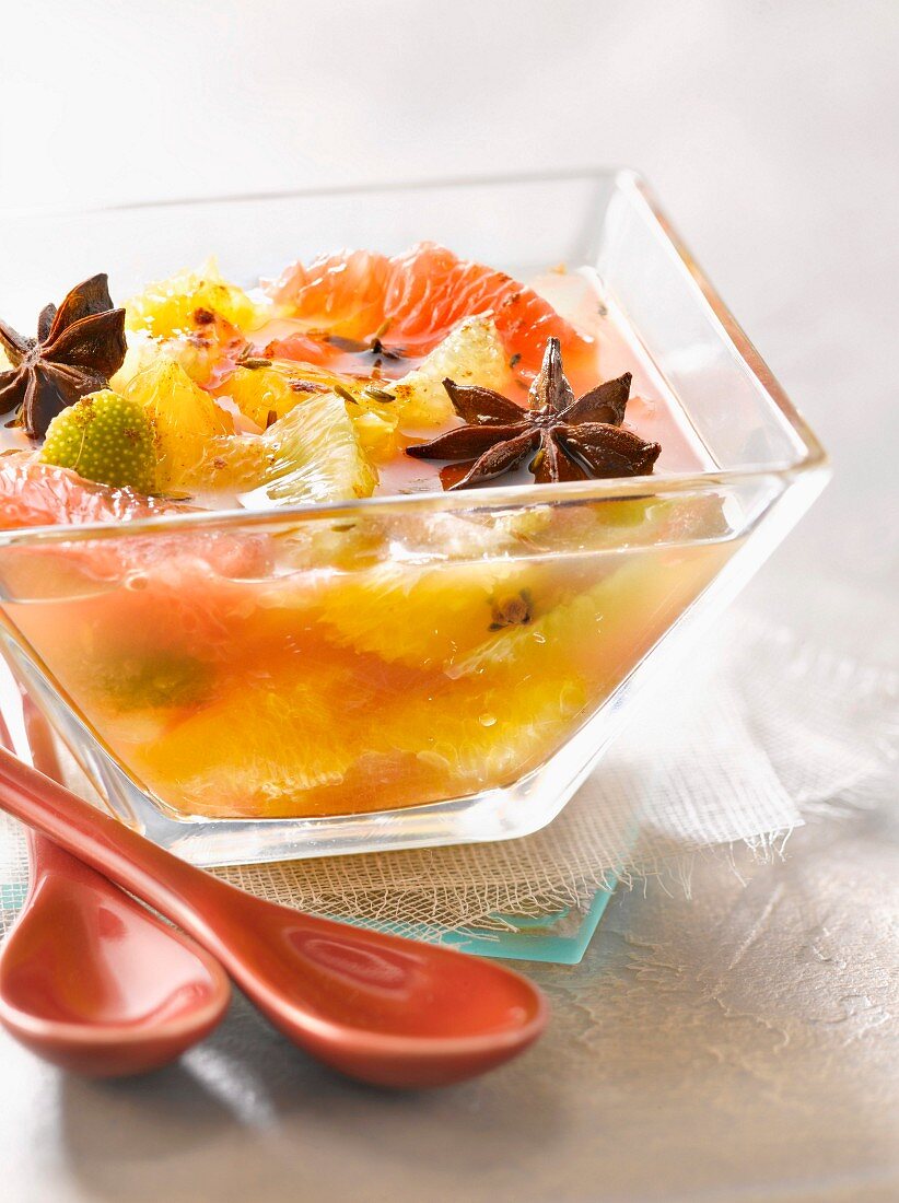 Citrus fruit salad in spicy infusion