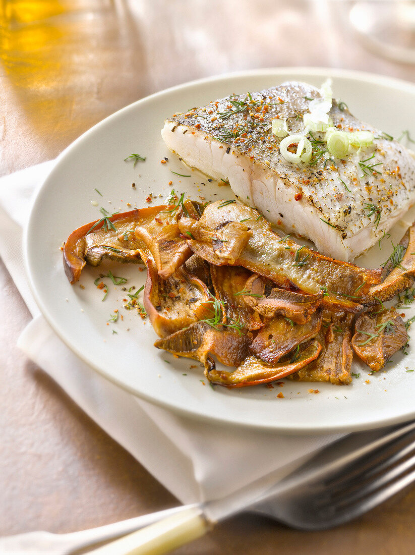 Roasted pike-perch with ceps