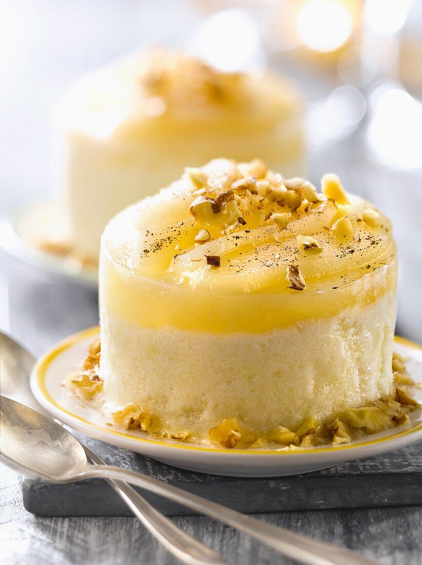 Pear Bavarian with crushed walnuts