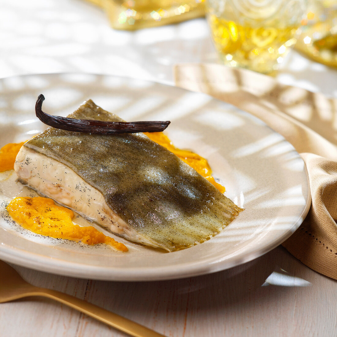 Vanilla-flavored turbot with creamed pumpkin