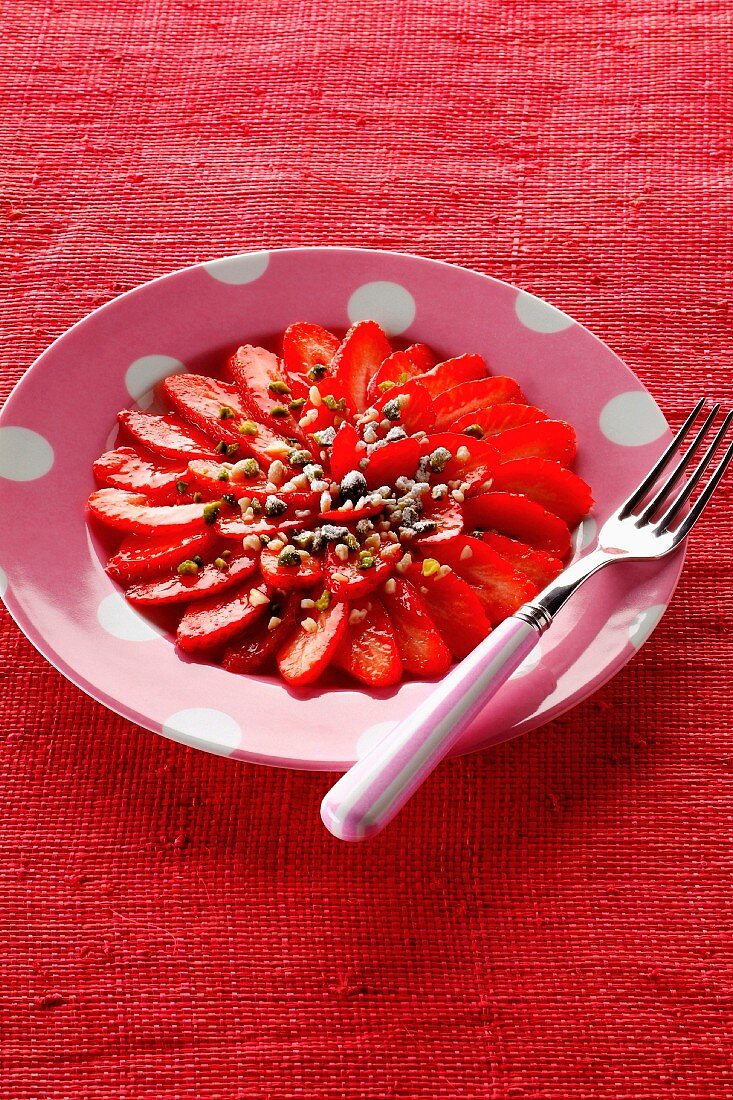 Rose-flavored strawberry carpaccio