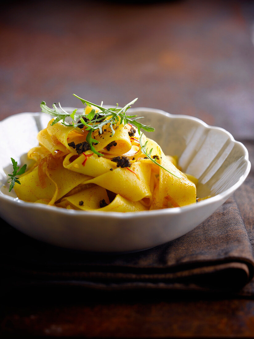 Parpadelle with saffron and thinly chopped truffles