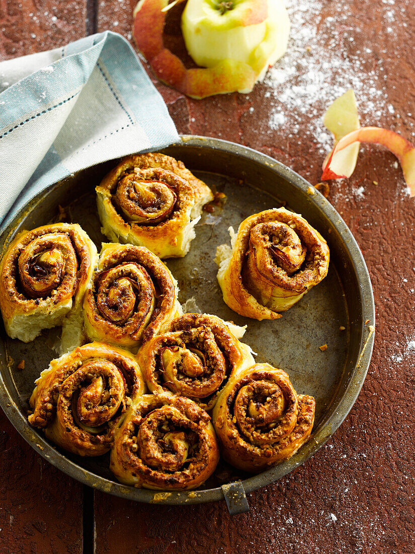 Apple and walnut falky pastry rolls