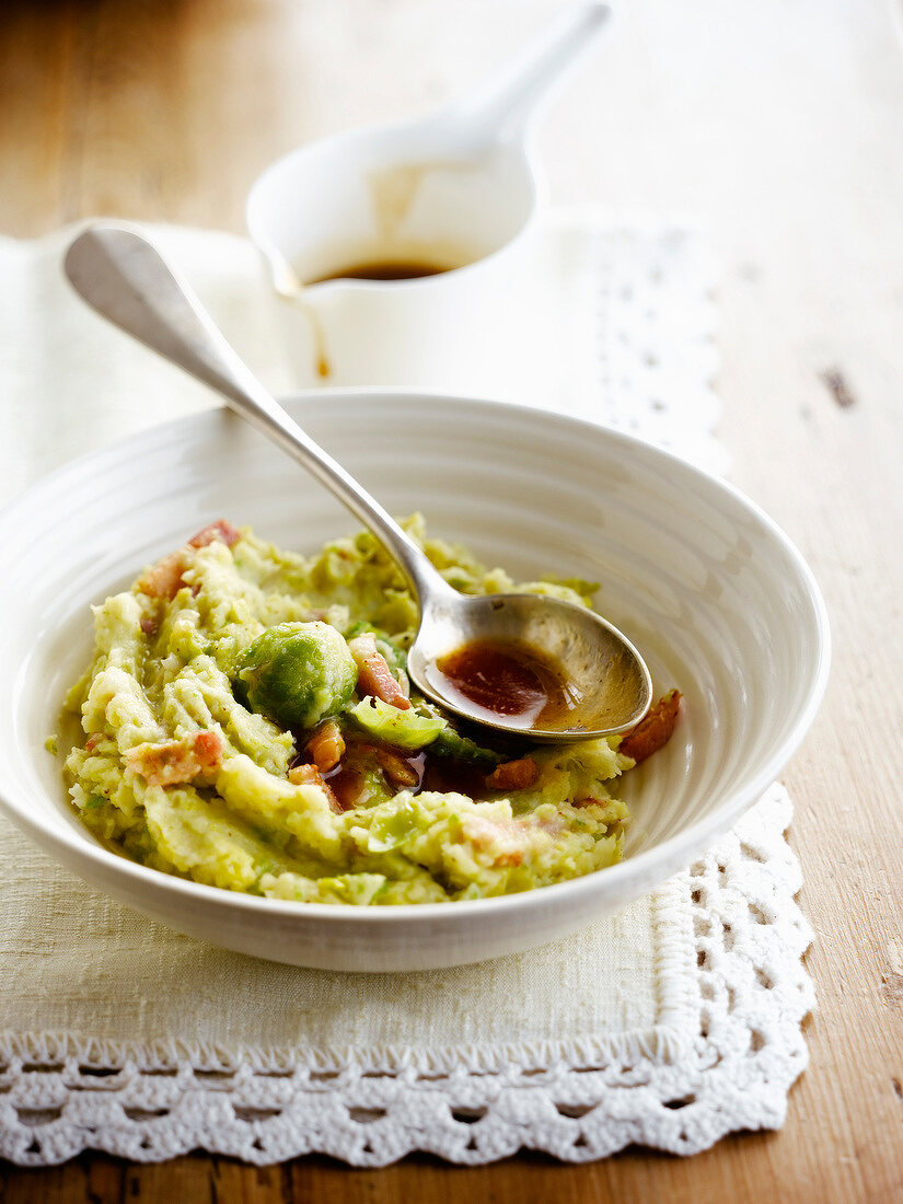 Brussels sprout mash with diced bacon