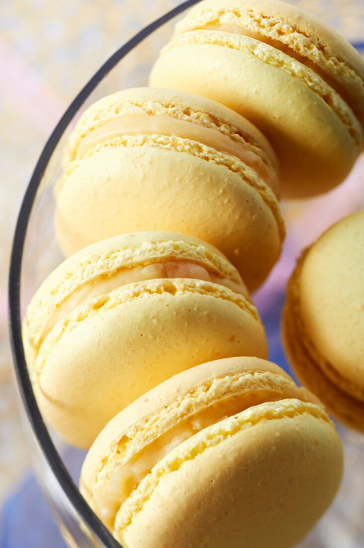 Macarons mit Birne und Pommeau (Aperitif aus Apfelsaft und Calvados, Bretagne)