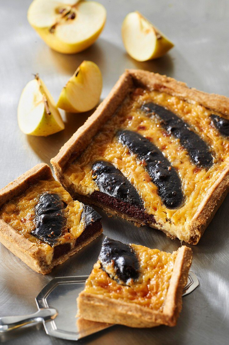 Blood sausage, apple and four spice tart